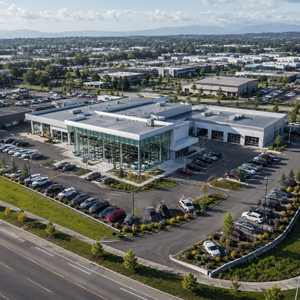 Automotive dealership real estate with showroom, service facilities and vehicle inventory