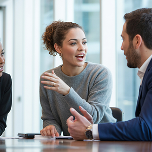 Women collaborating with colleagues during her automotive career