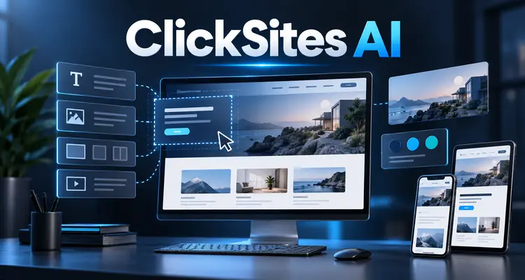 ClickSites AI website builder creating a responsive website across desktop, tablet and mobile