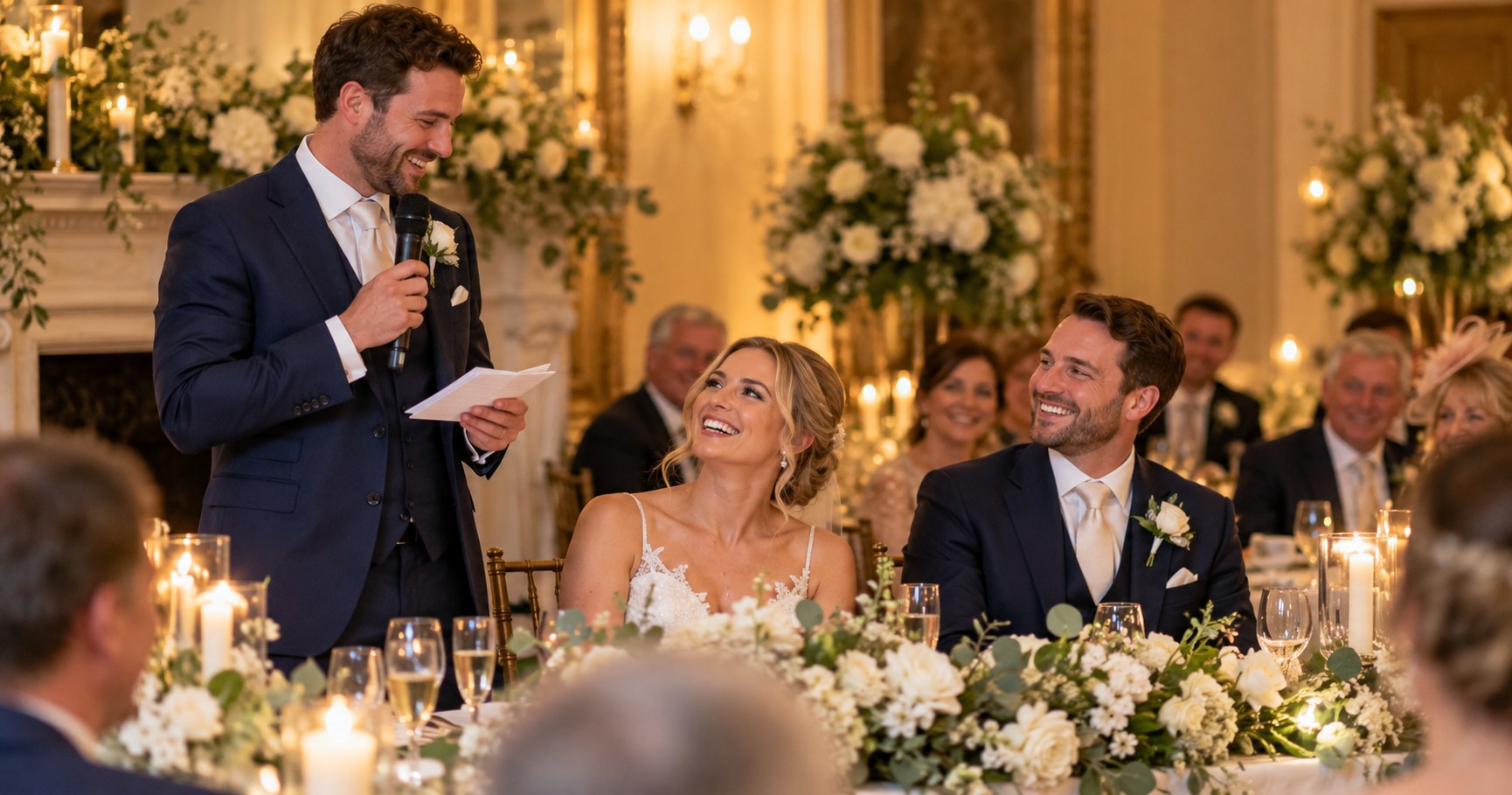 Best man giving a speech at a wedding reception