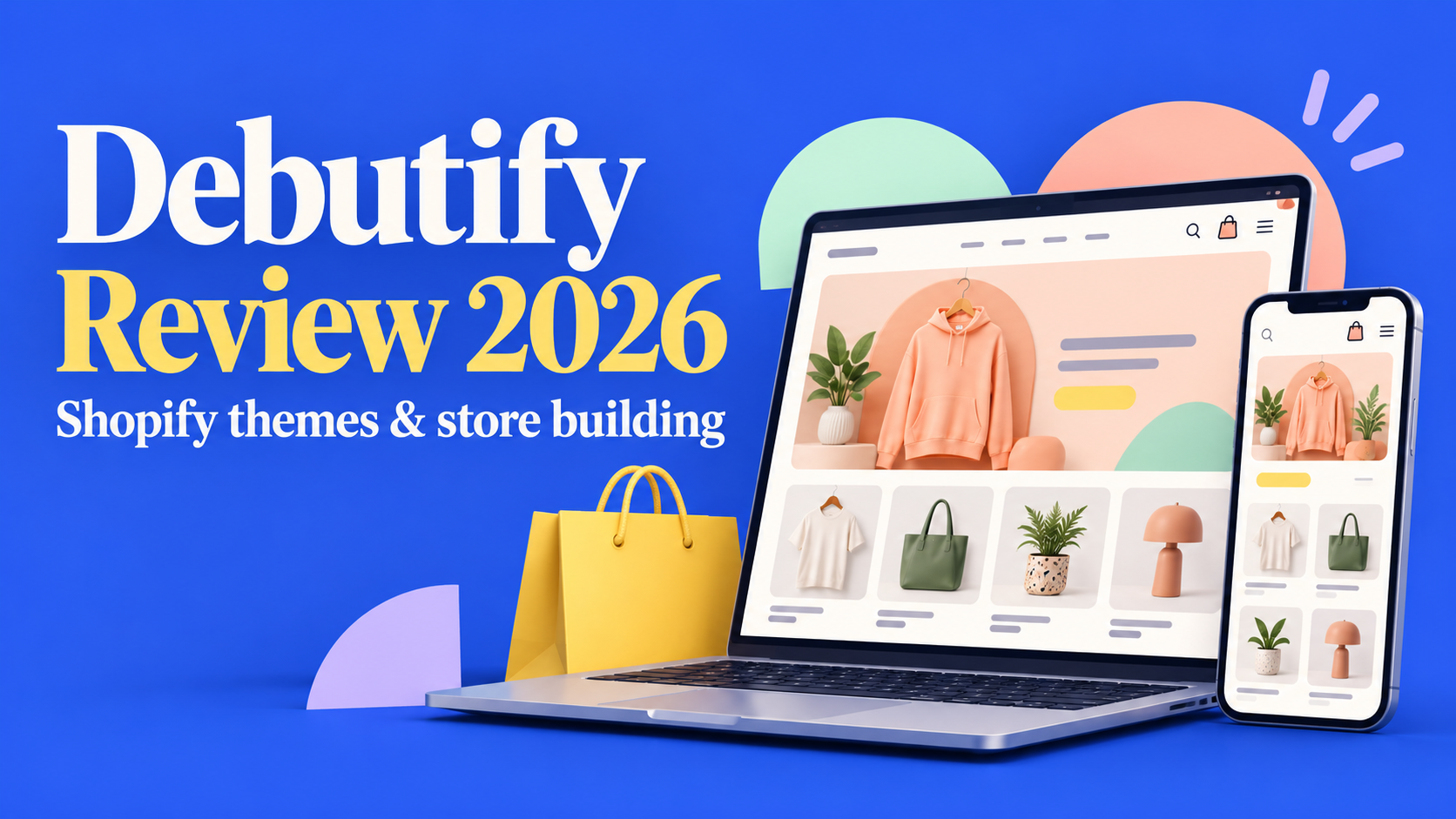 Debutify Review 2026 cover showing an online shop on a laptop and smartphone