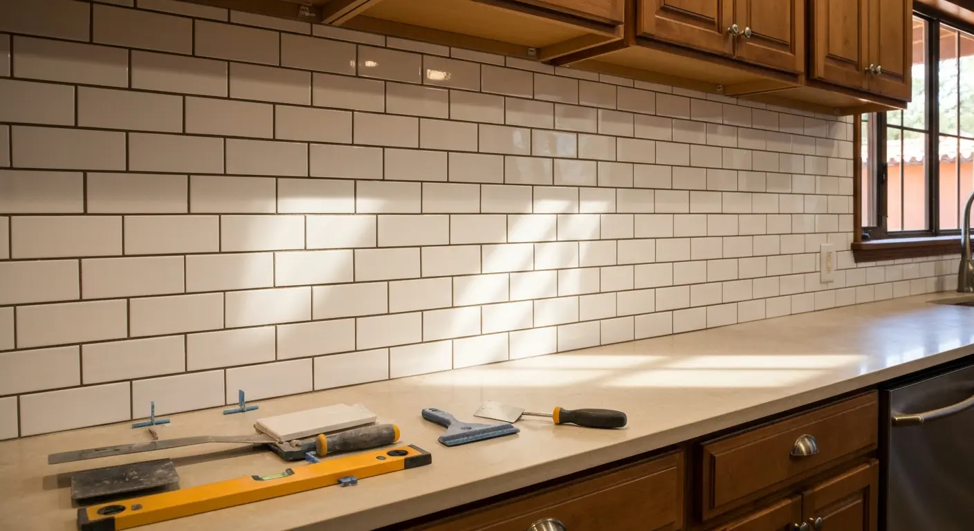 Subway tile backsplash installation