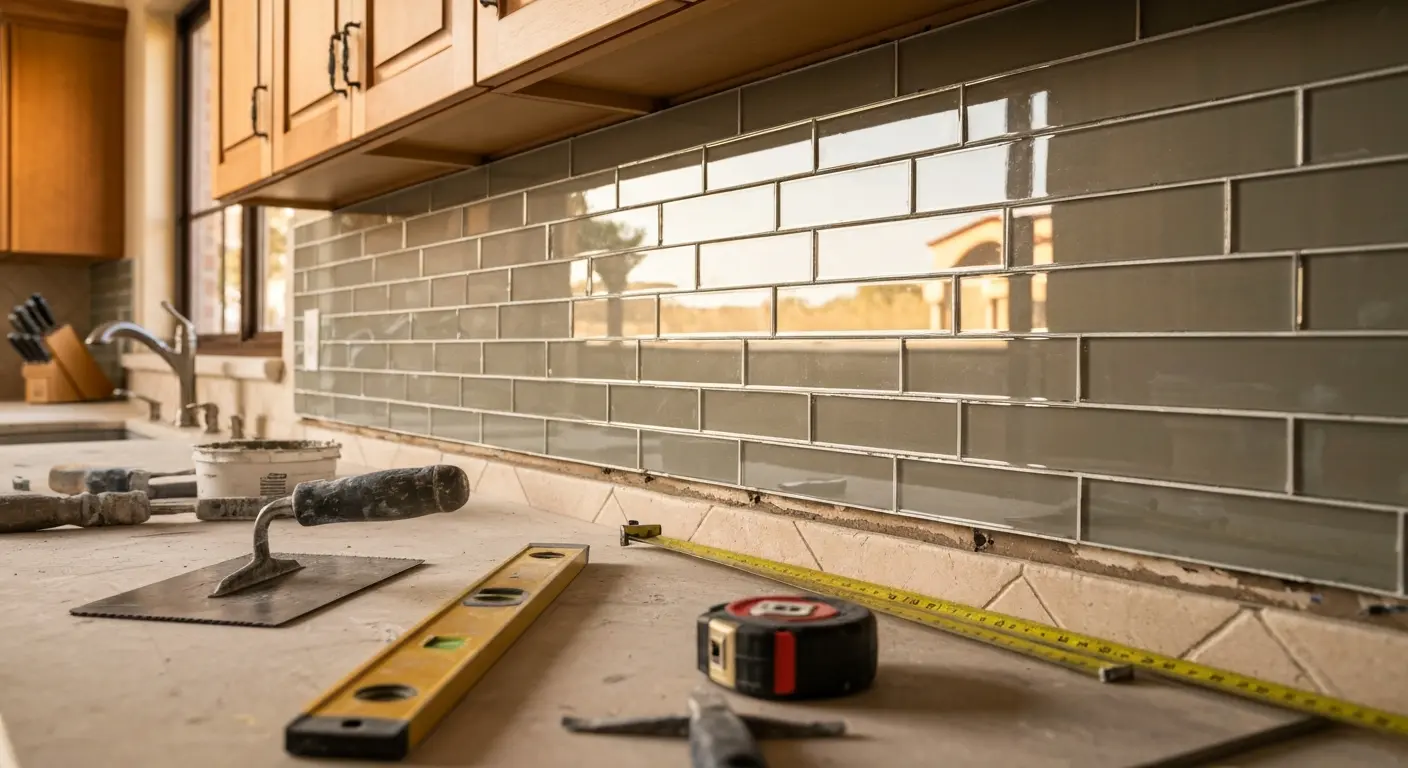 Glass backsplash installation