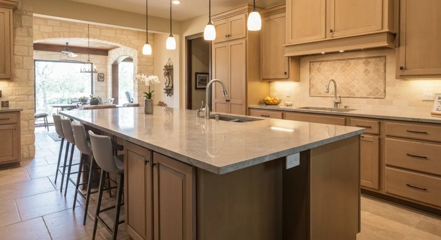 Modern kitchen island with stone countertop