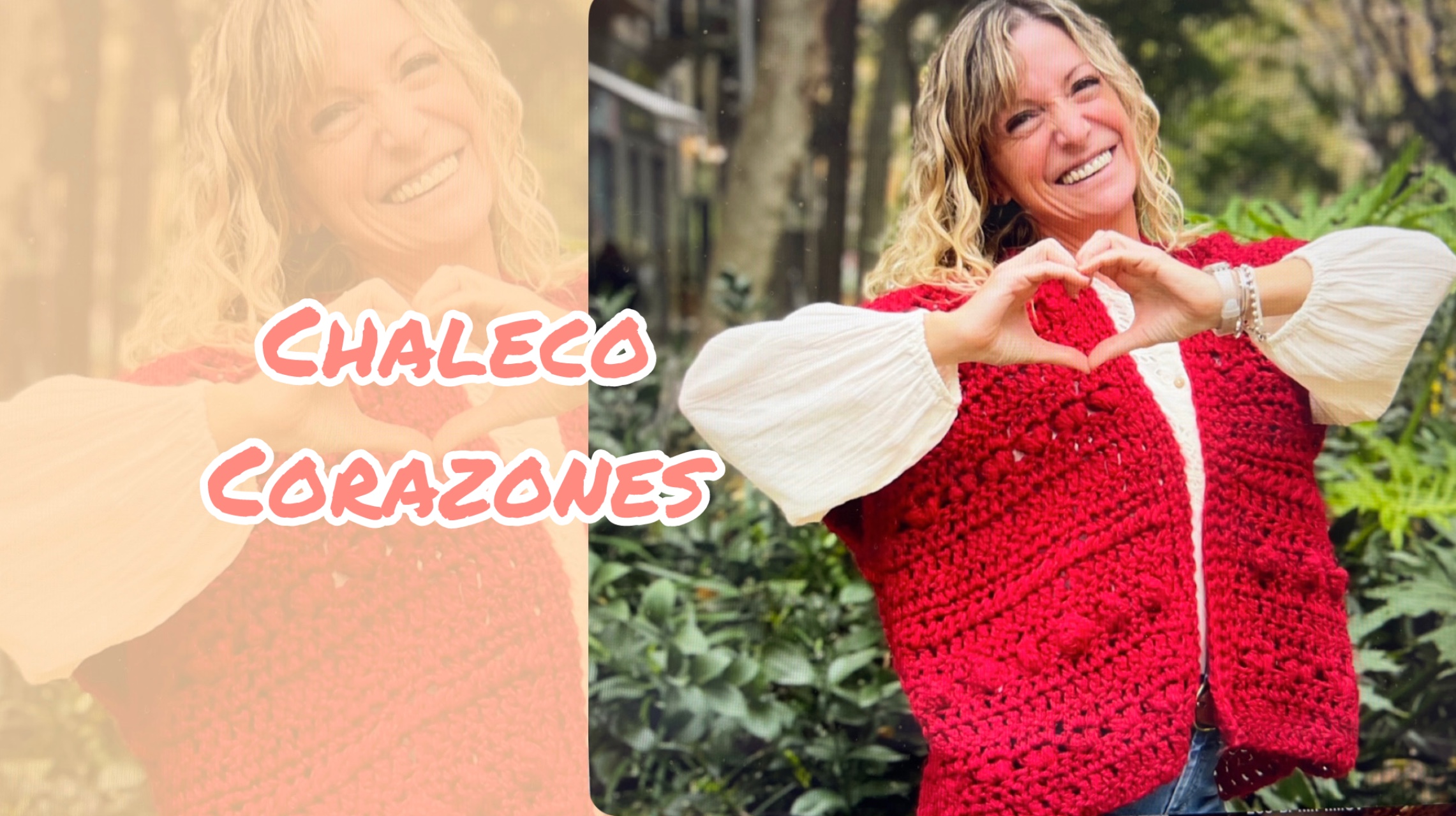 Chaleco de crochet rojo con motivo de corazones