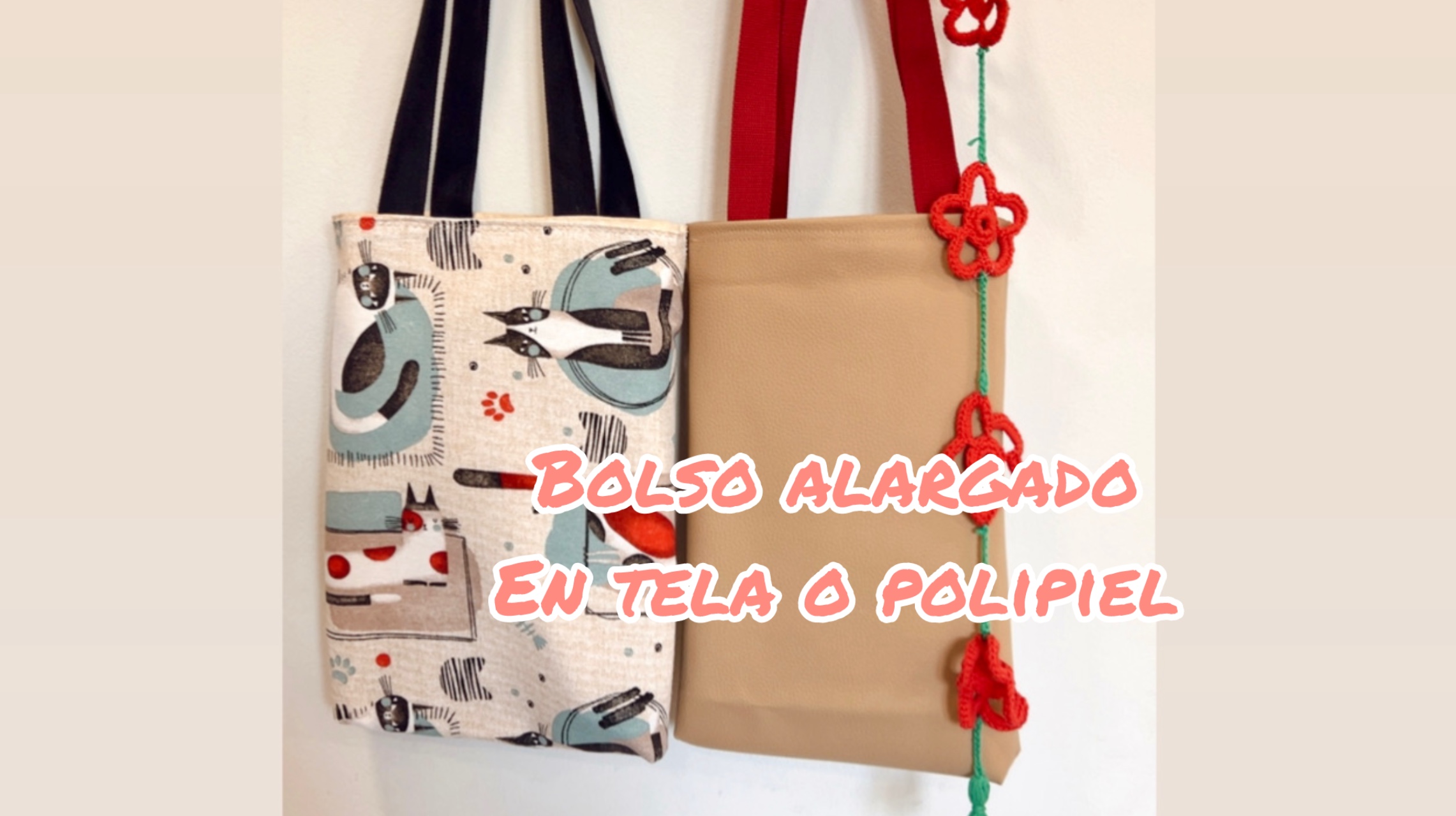 Bolsos alargados en tela y polipiel con asas