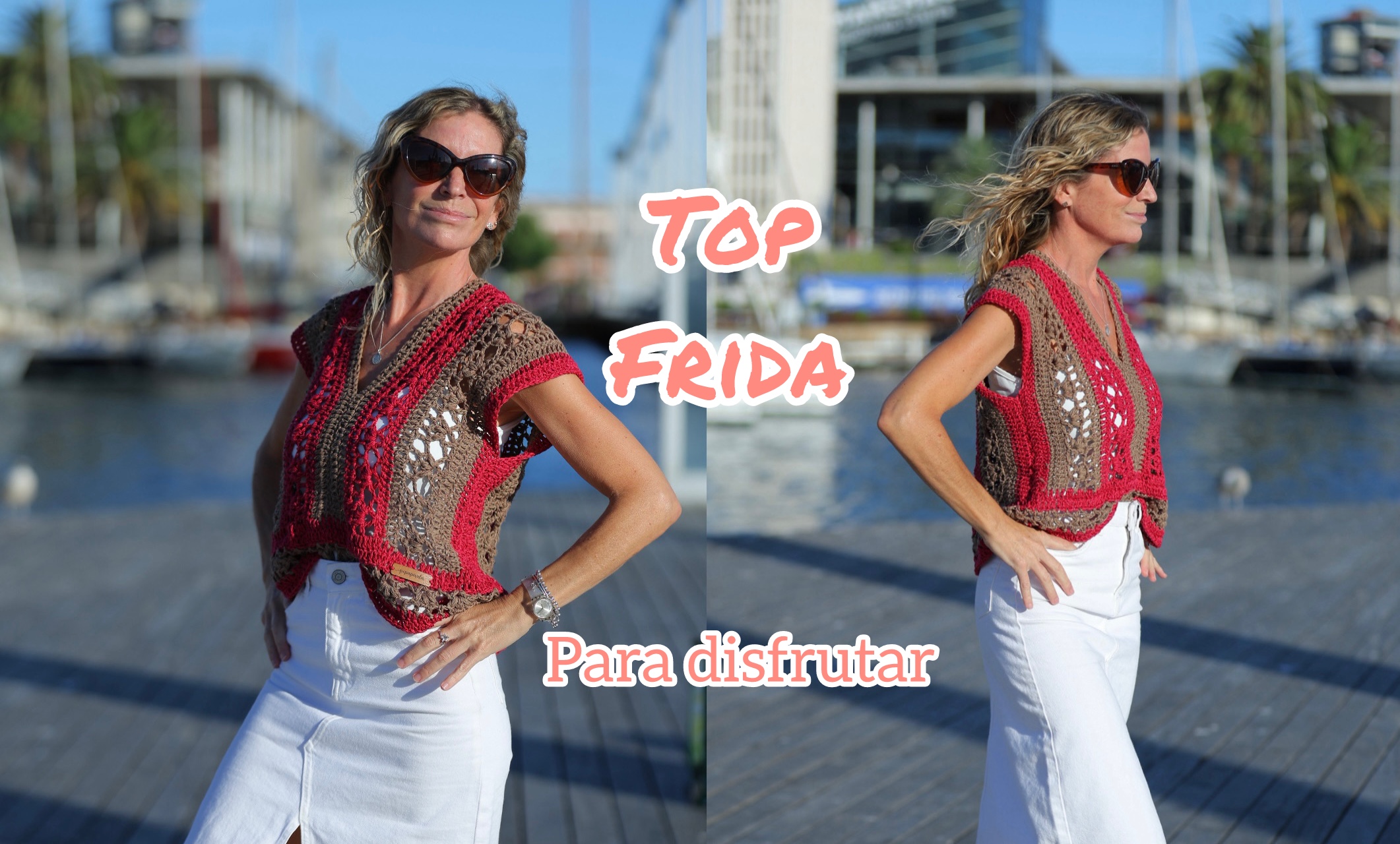 Top chaleco Frida a crochet en marrón y rojo