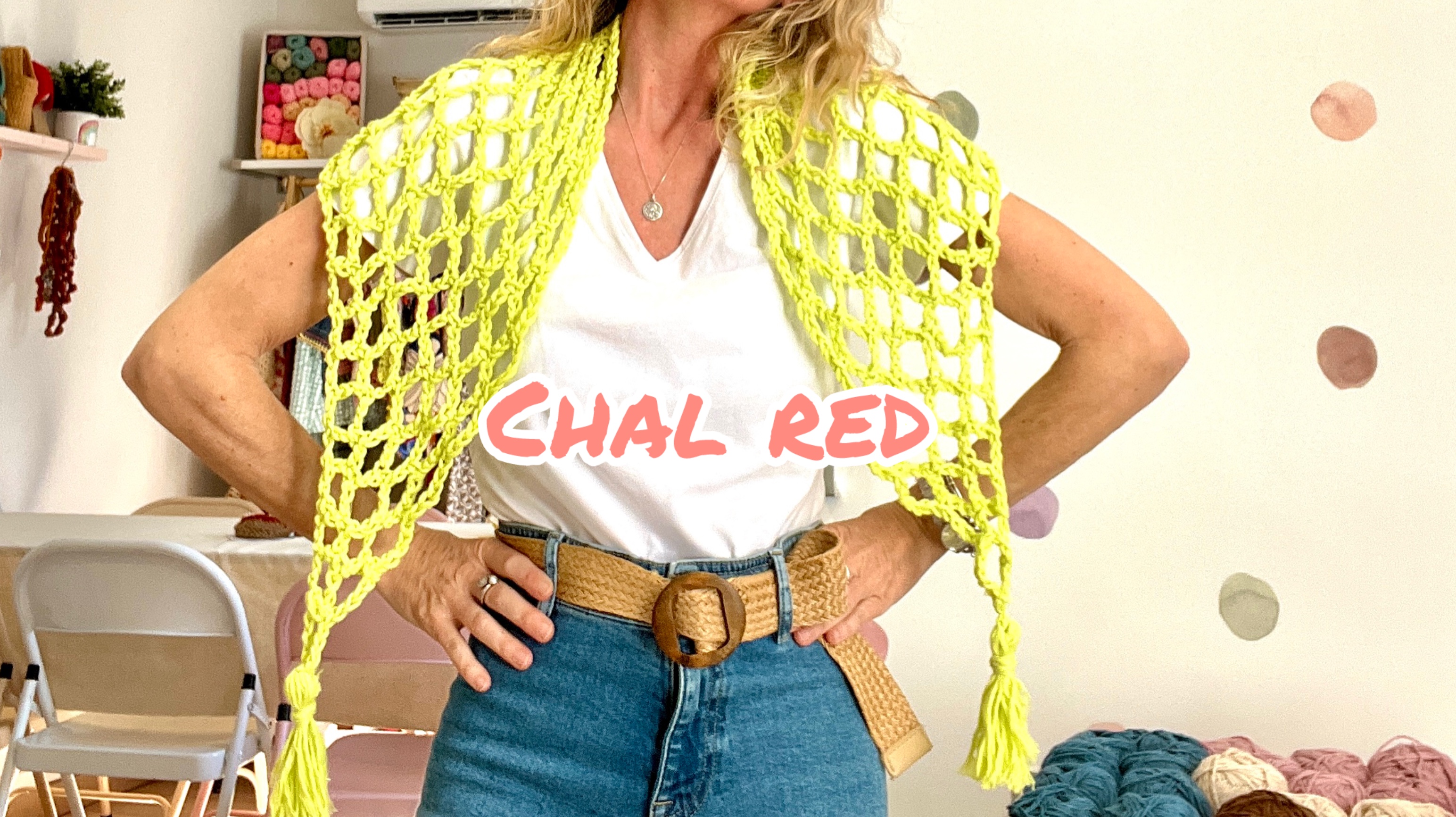 Chaleco de red a crochet en amarillo