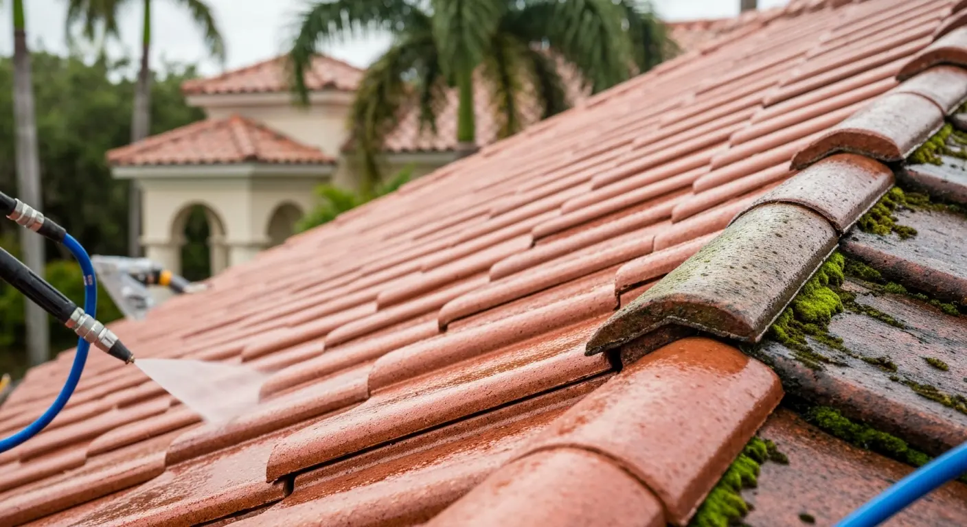 Tile roof pressure washing