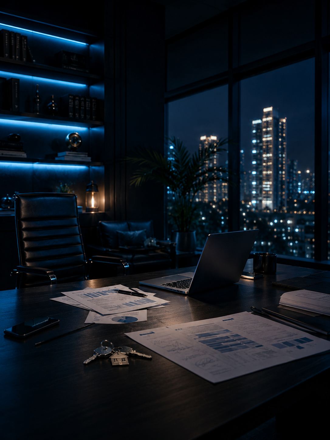 Luxury real estate office at night