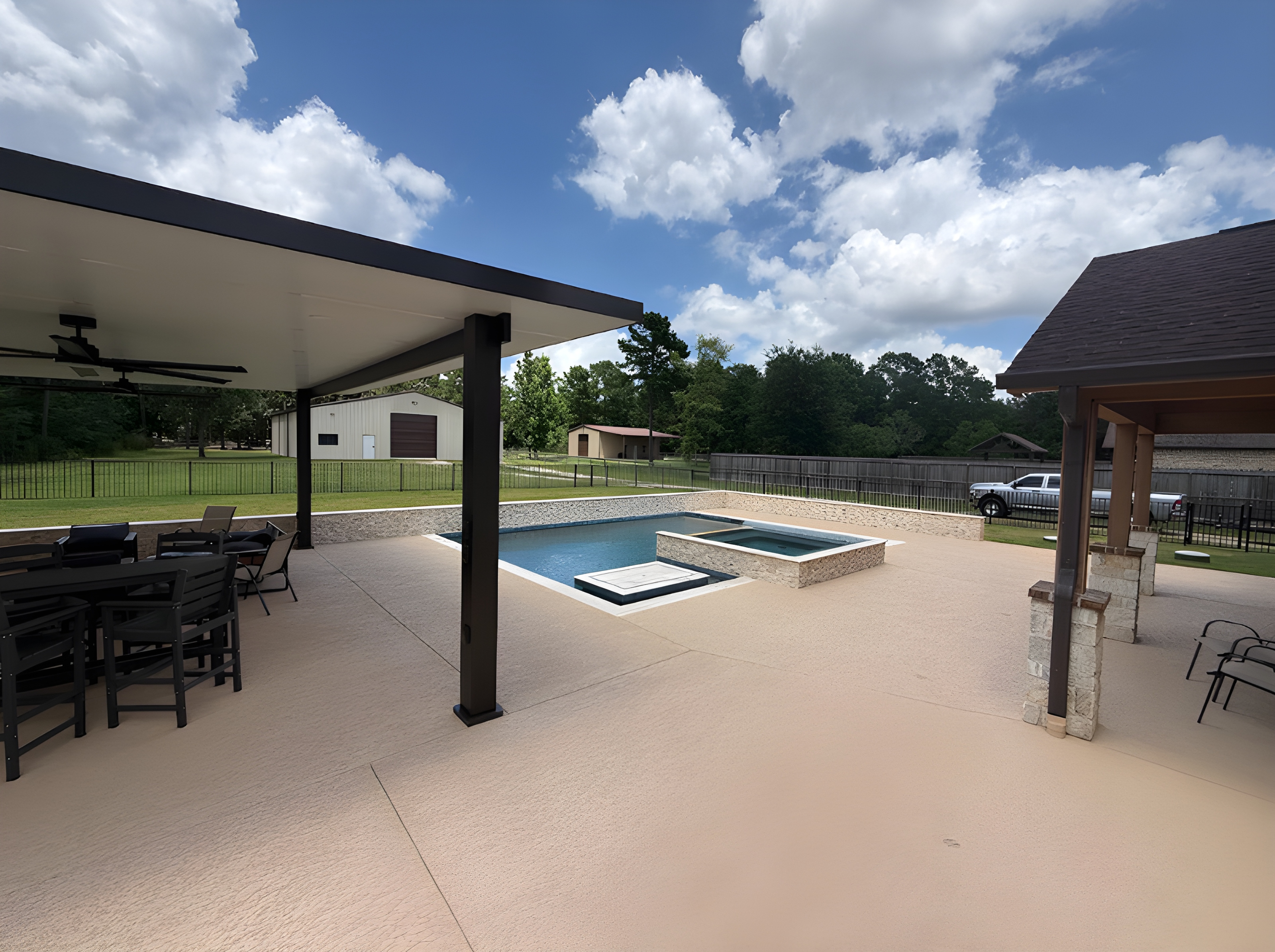 Custom gunite swimming pool with clear blue water