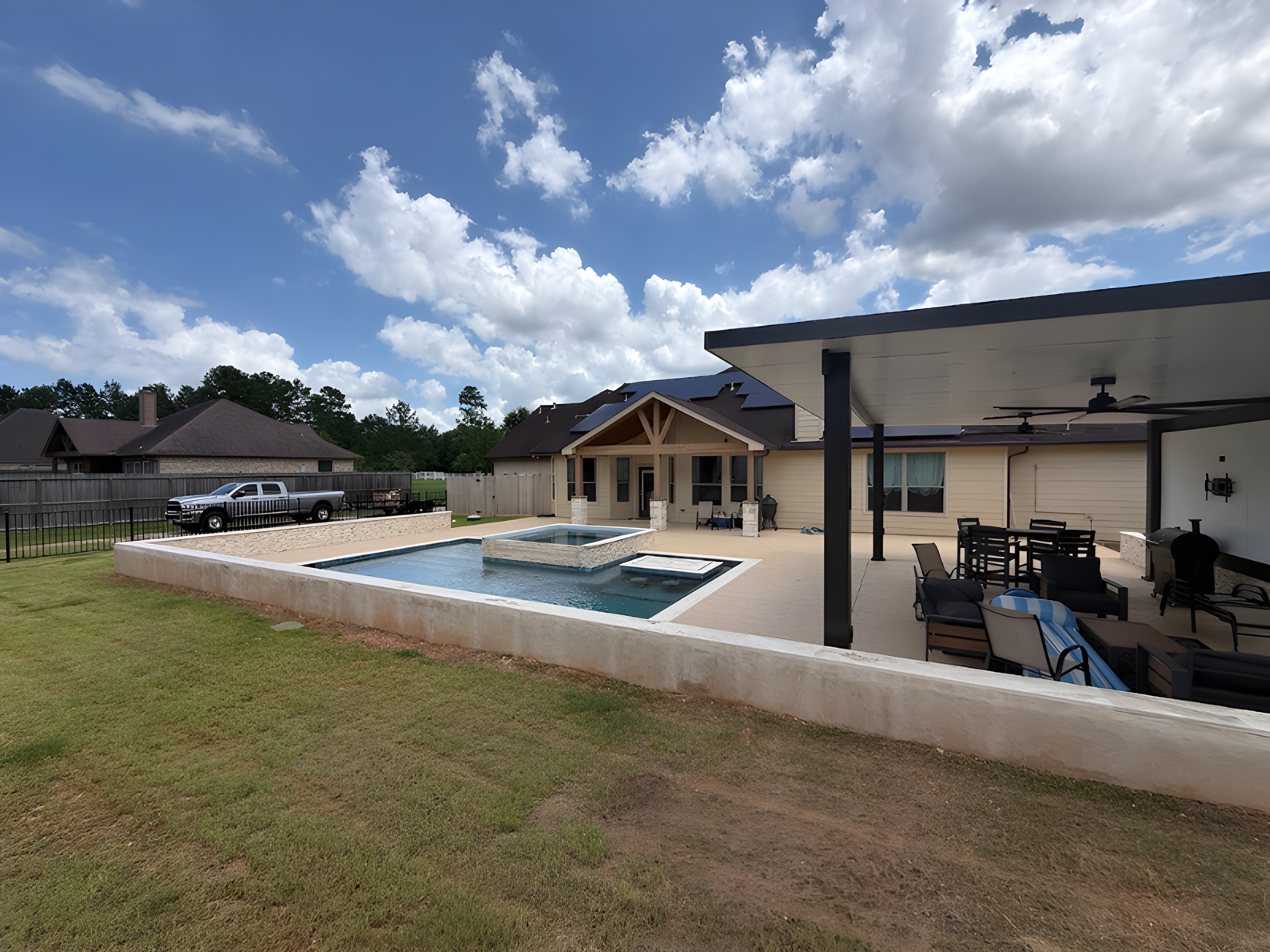 Luxury backyard with pool and garden
