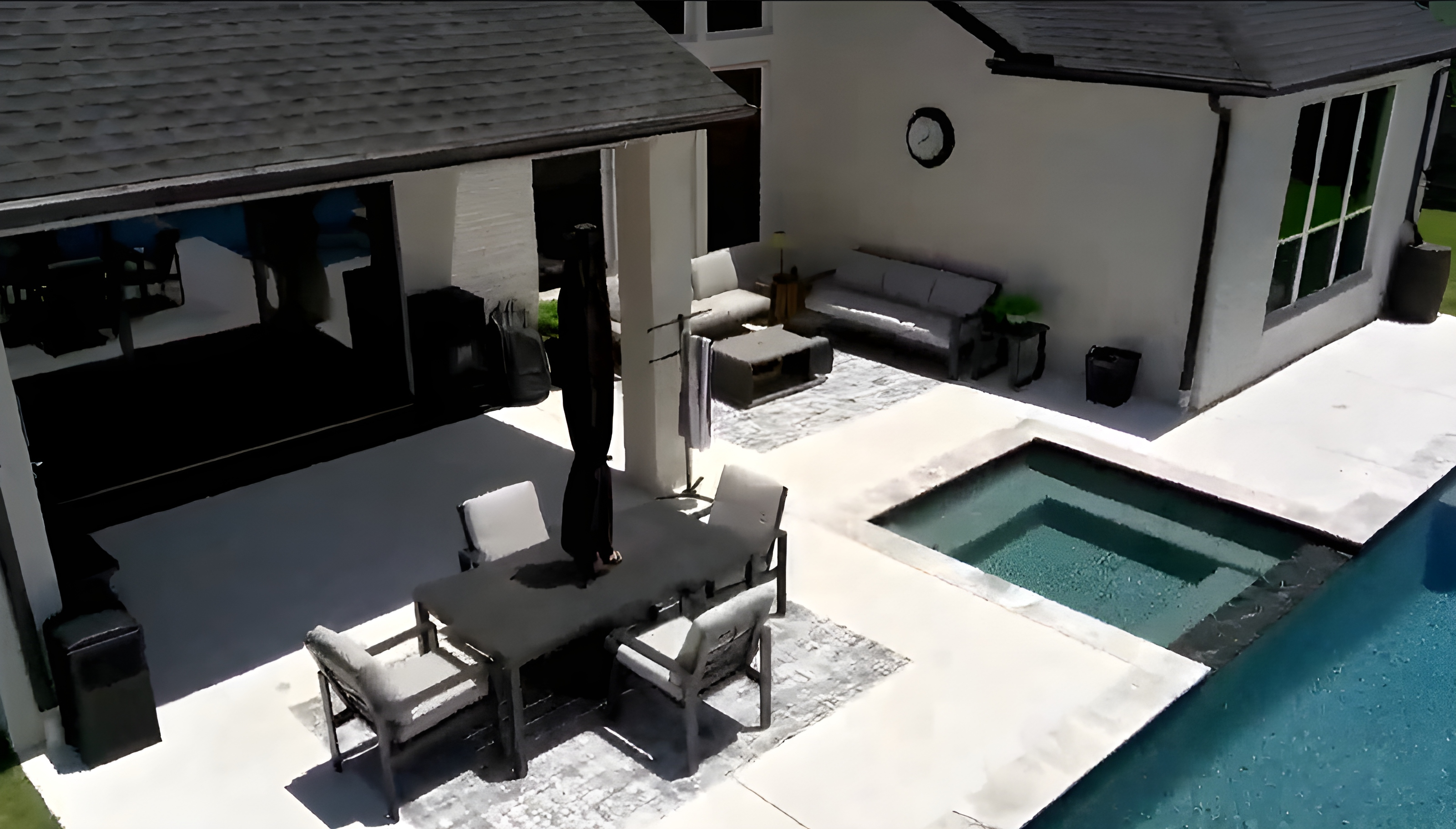 Pool with integrated spa and waterfall