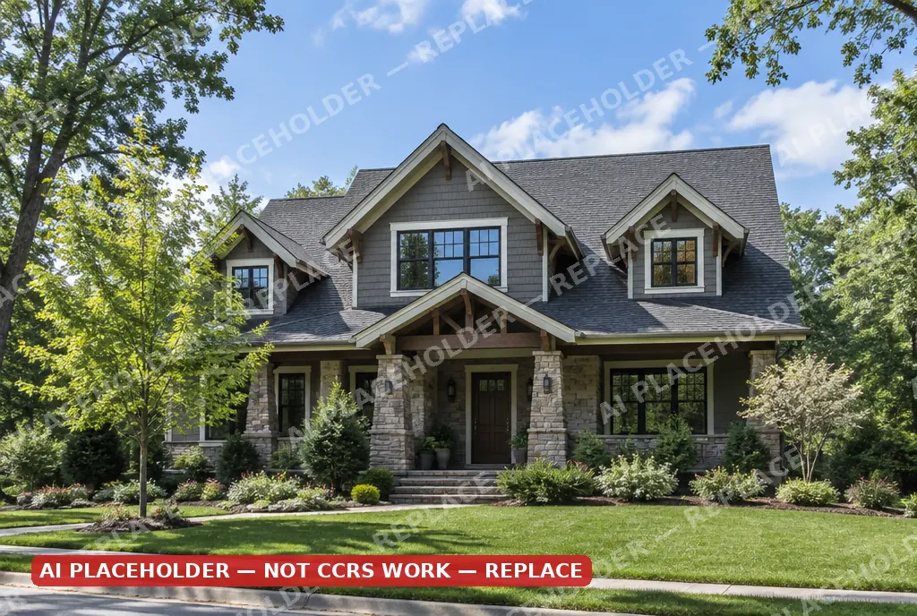 Placeholder image: architectural asphalt shingle roof on a craftsman home