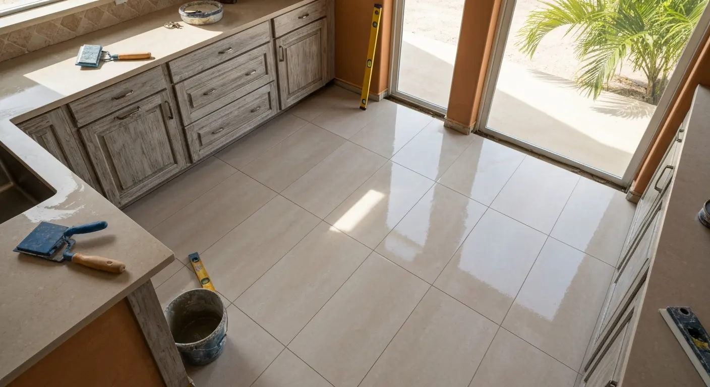 Porcelain tile kitchen flooring