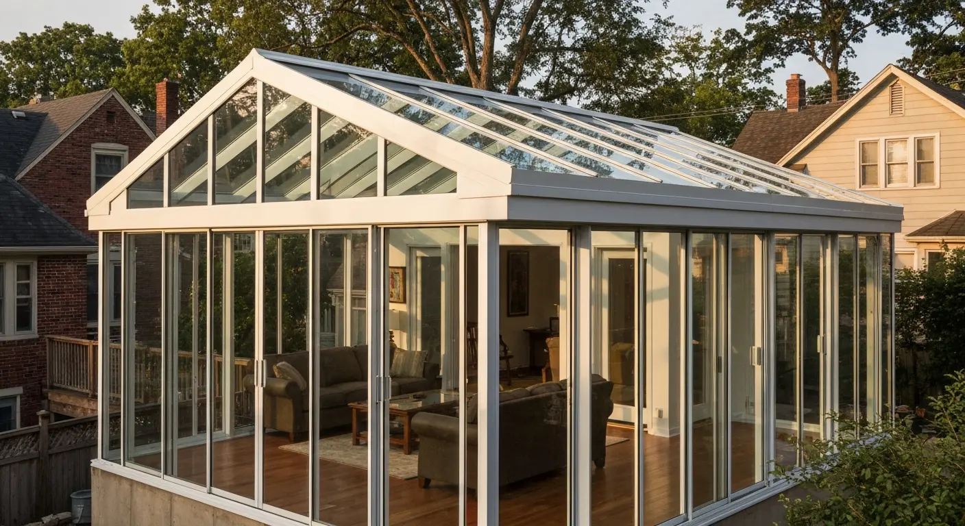 Sunroom addition with glass