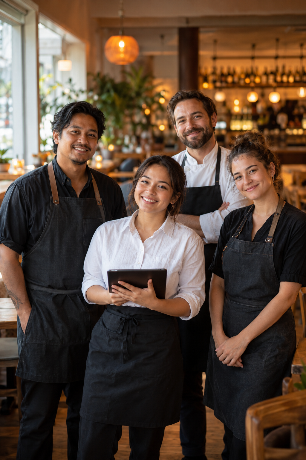 Restaurant team in a dining room