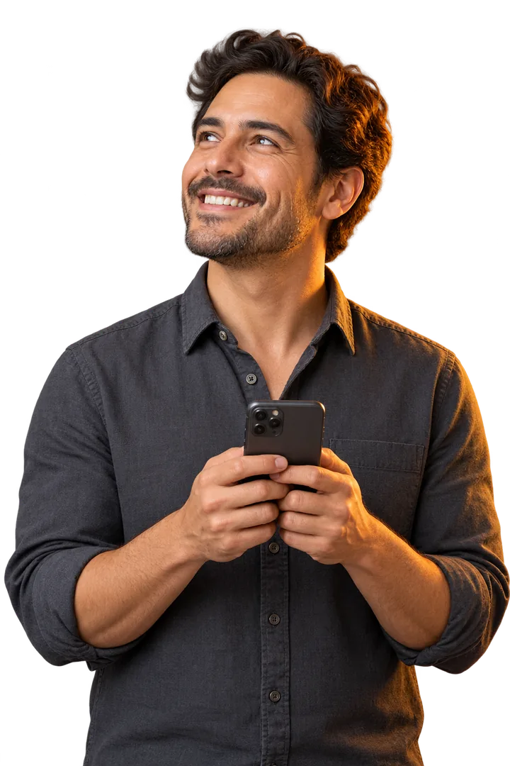 Business owner checking his phone