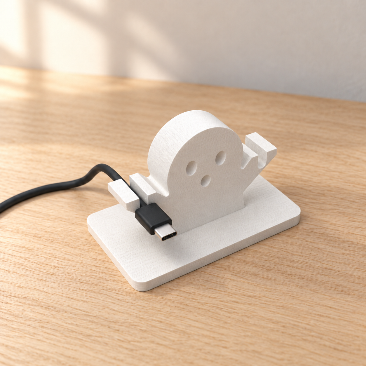 Ghost cable valet holding a USB-C lead
