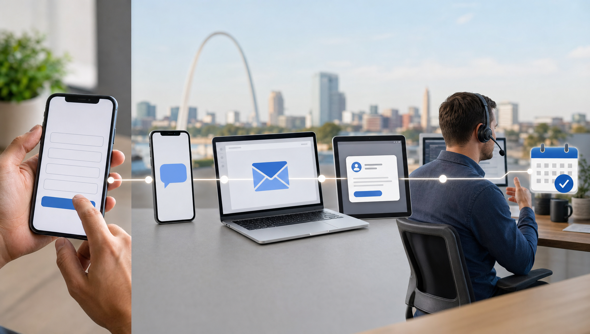 a visual customer journey showing what happens immediately after a prospective customer submits an online inquiry to a St. Louis business. 