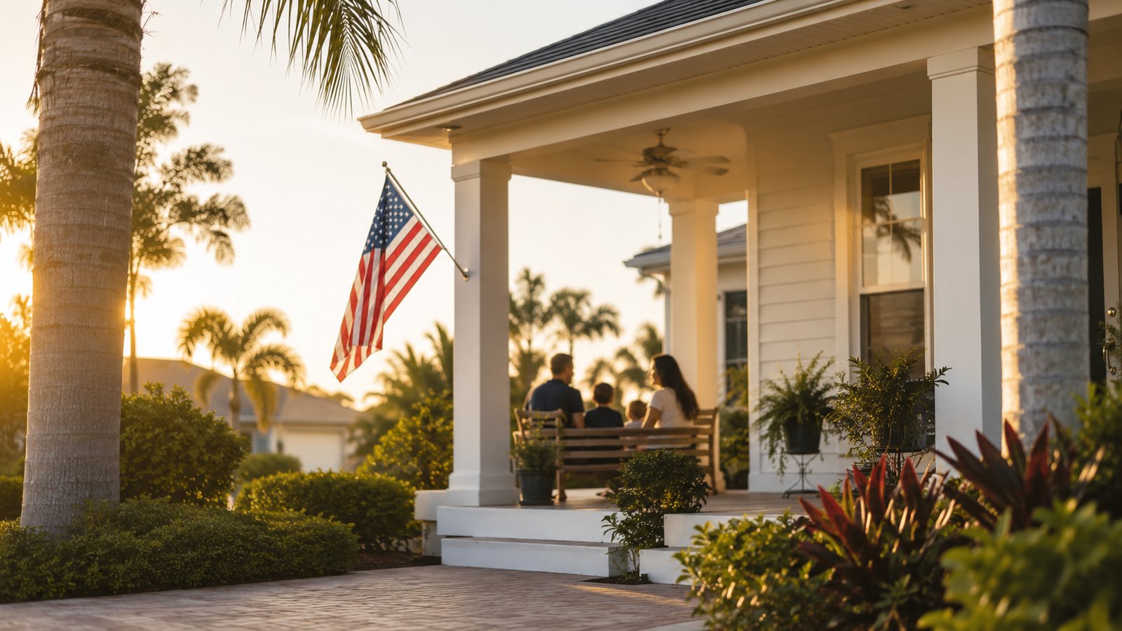 Familia militar frente a su casa en Florida