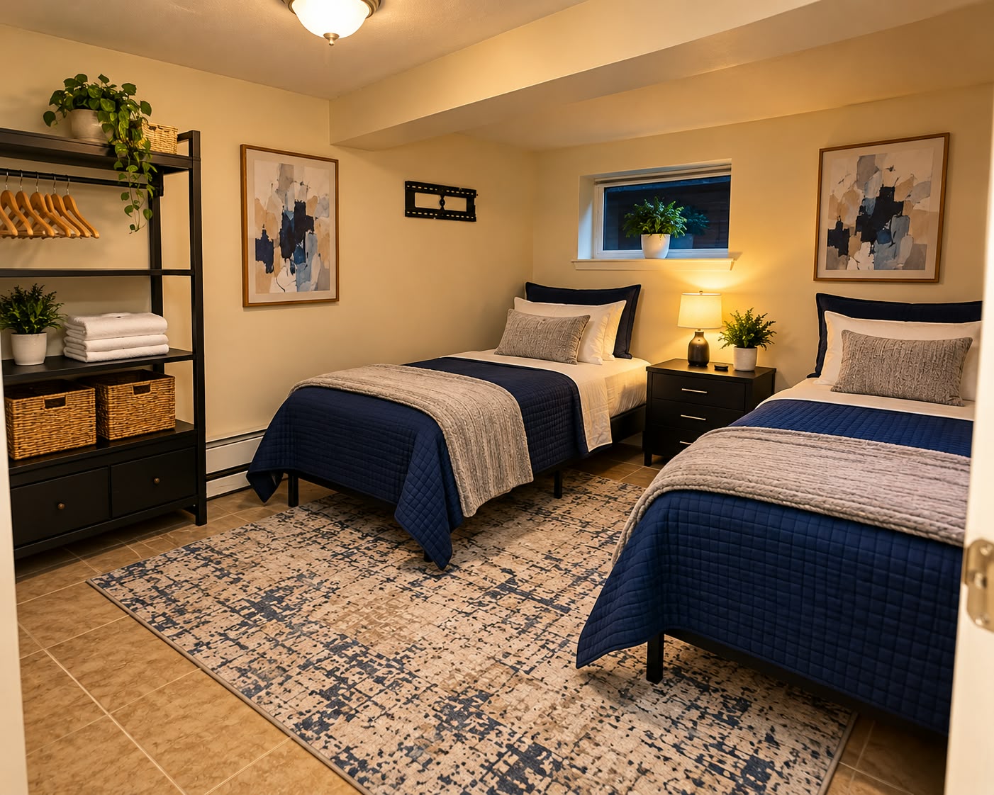 Furnished shared bedroom at CYNSAF Services with two made beds