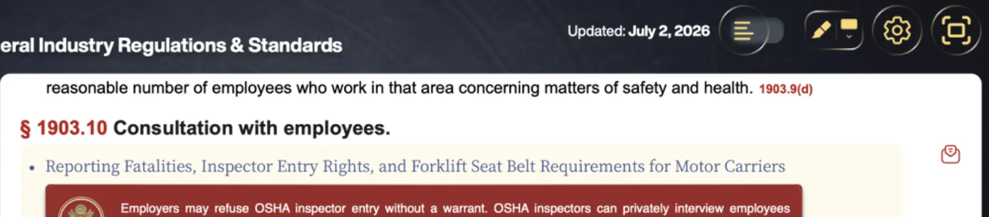 RegLogic header showing the standard updated July 2, 2026 with the live section
