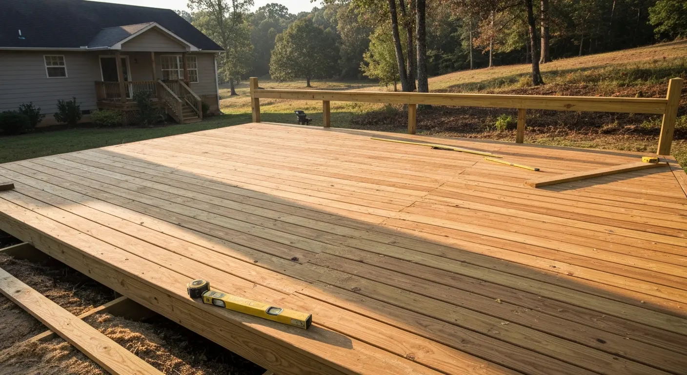 Pressure-treated wood deck