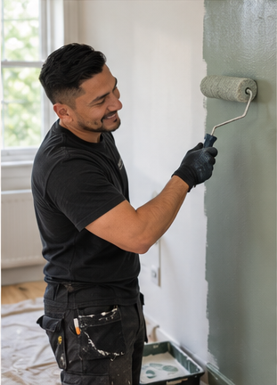 Gabriel painting an interior wall