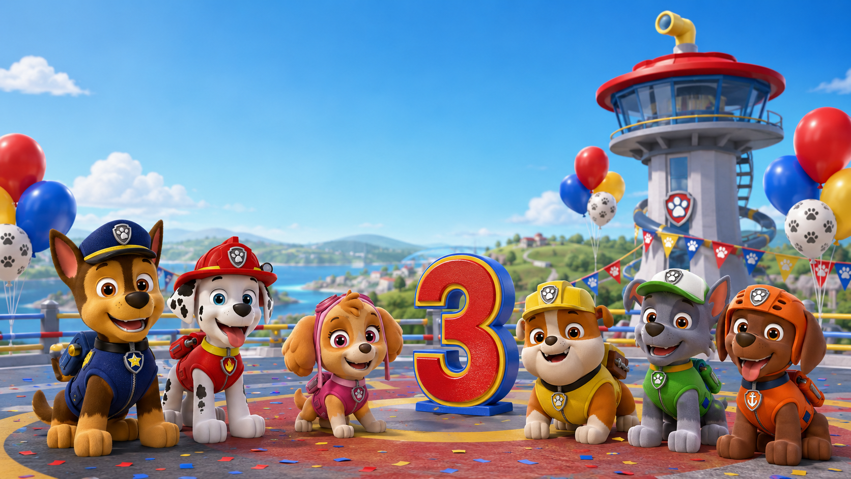 The Paw Patrol rescue pups celebrating Keon's third birthday