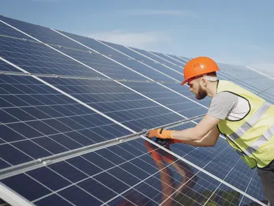 solar generator and solar panel inside a power station