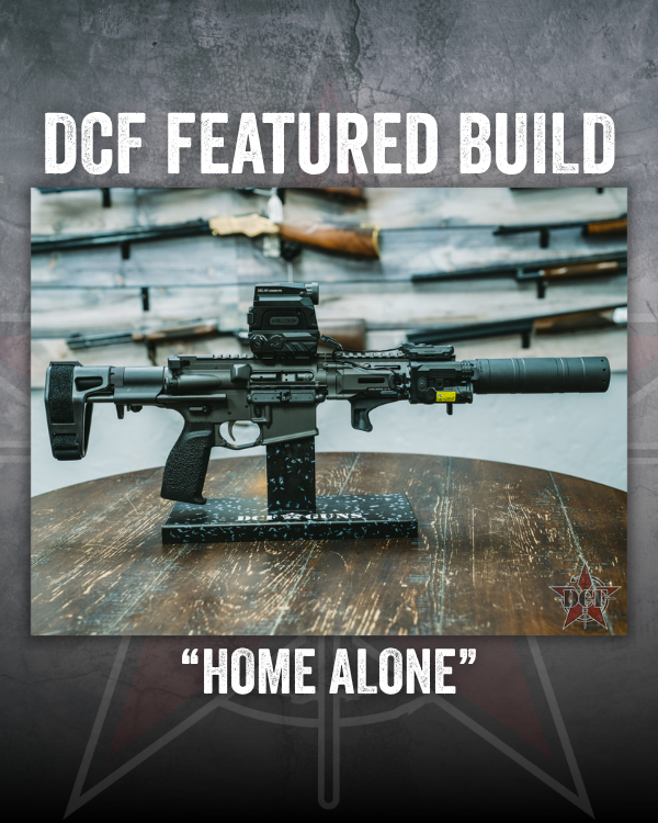 DCF Guns custom build – Home Alone, a black AR-15 rifle with suppressor
