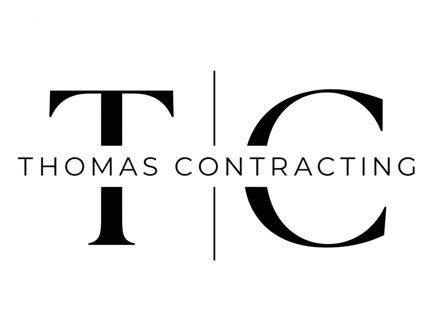 Thomas Contracting company logo featuring large black 'T' and 'C' initials with the full name in sans-serif text.