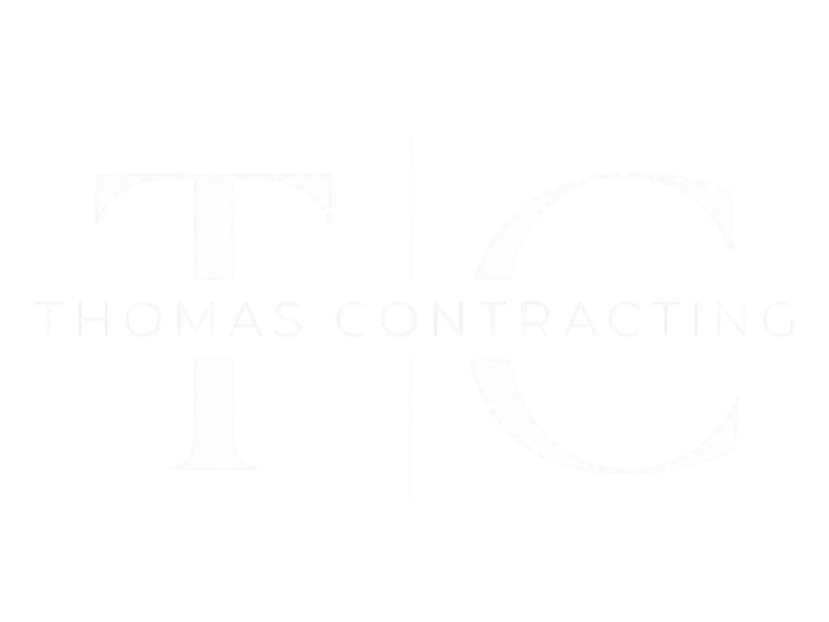 Faint white Thomas Contracting logo with large 'TC' letters over the company name, set against a white background.