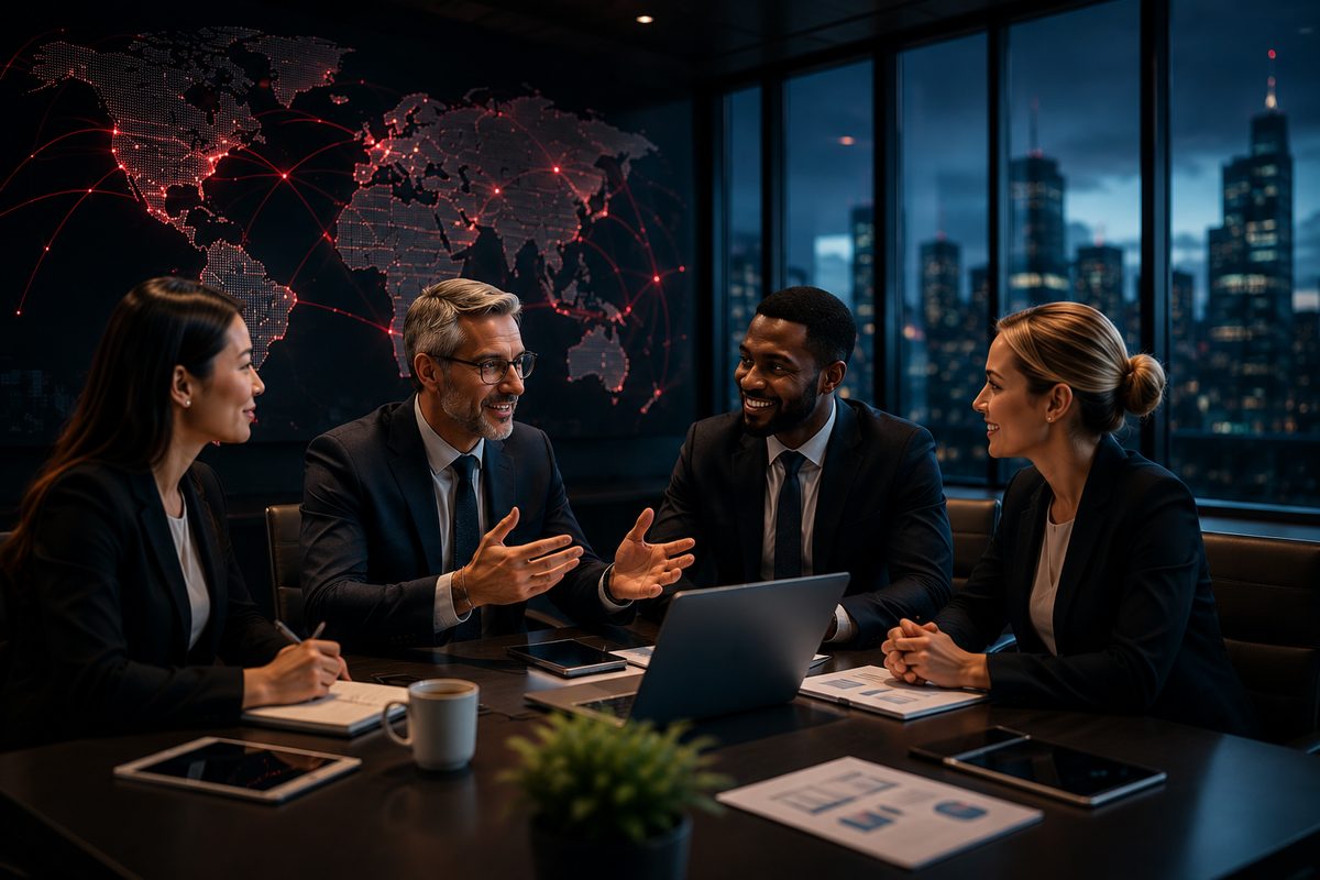 Business professionals collaborating in a corporate setting