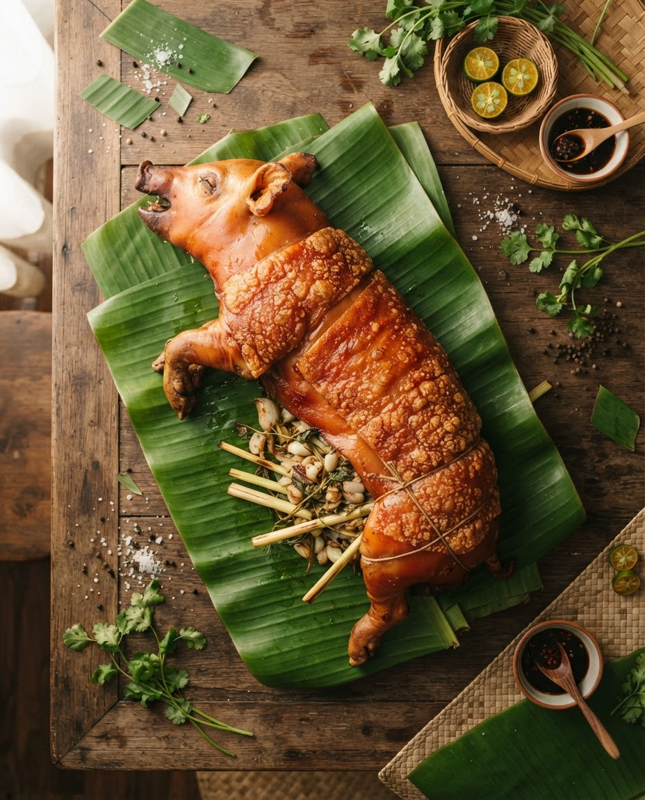 Lechon de Leche — suckling pig with glassy crackling skin
