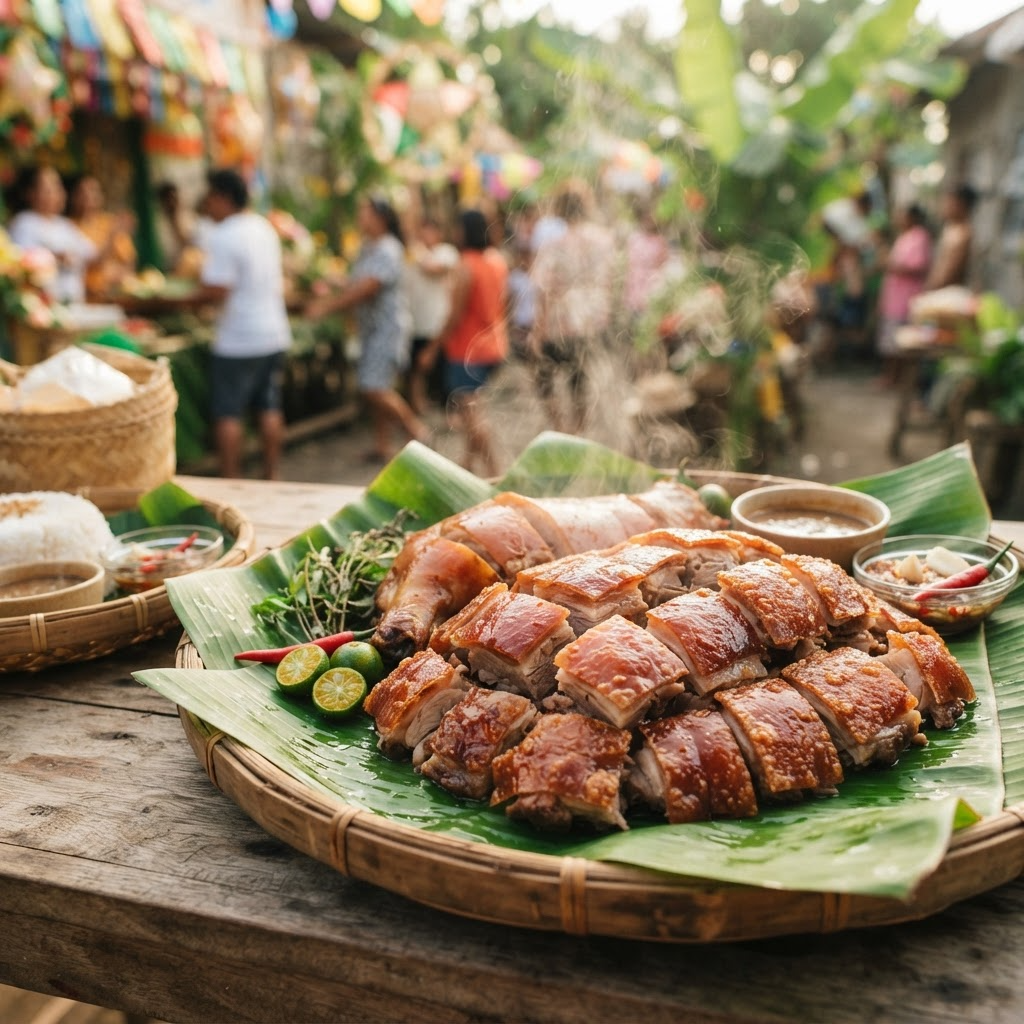 Half lechon baboy with crackling skin