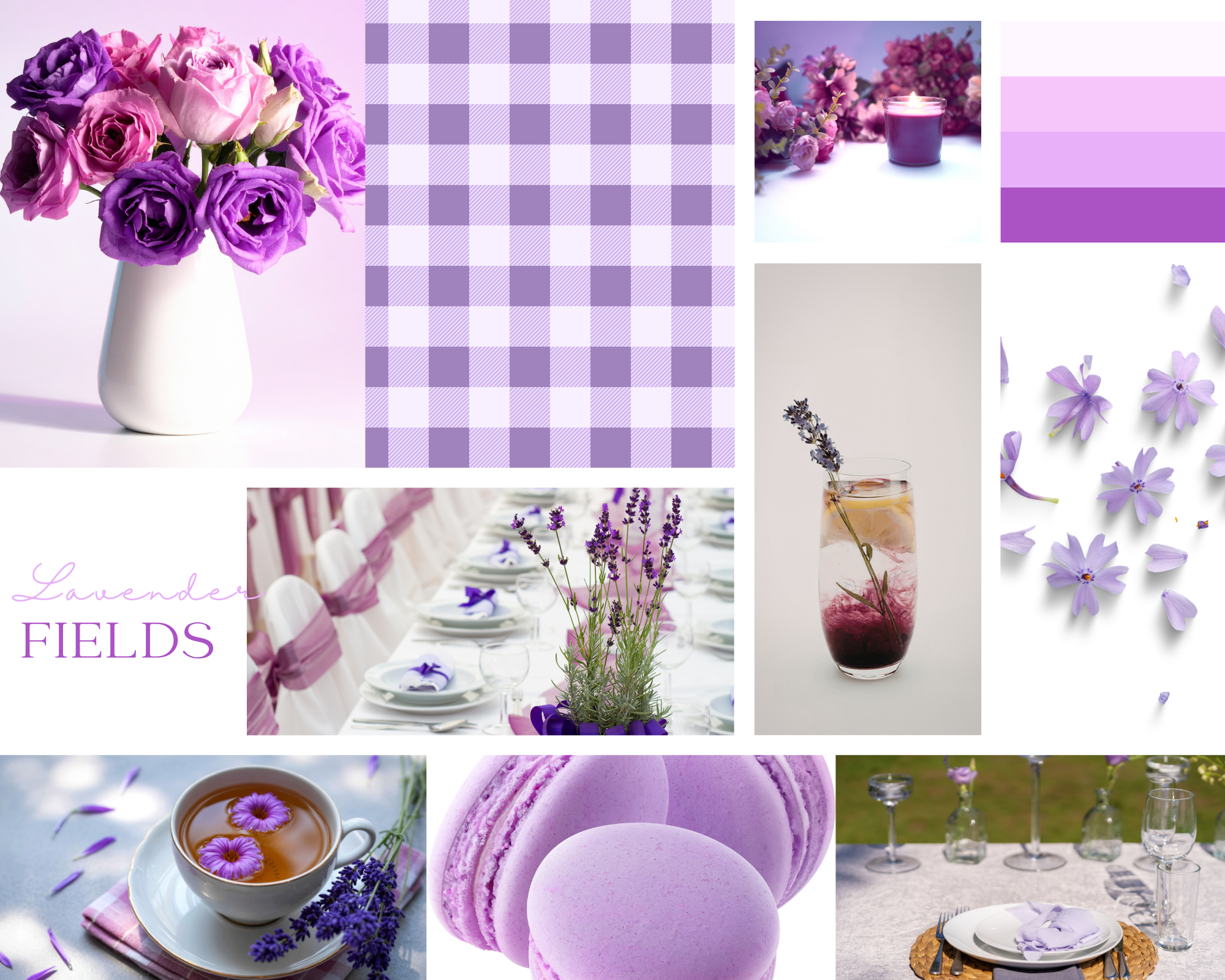purple mood board for lavender fields party