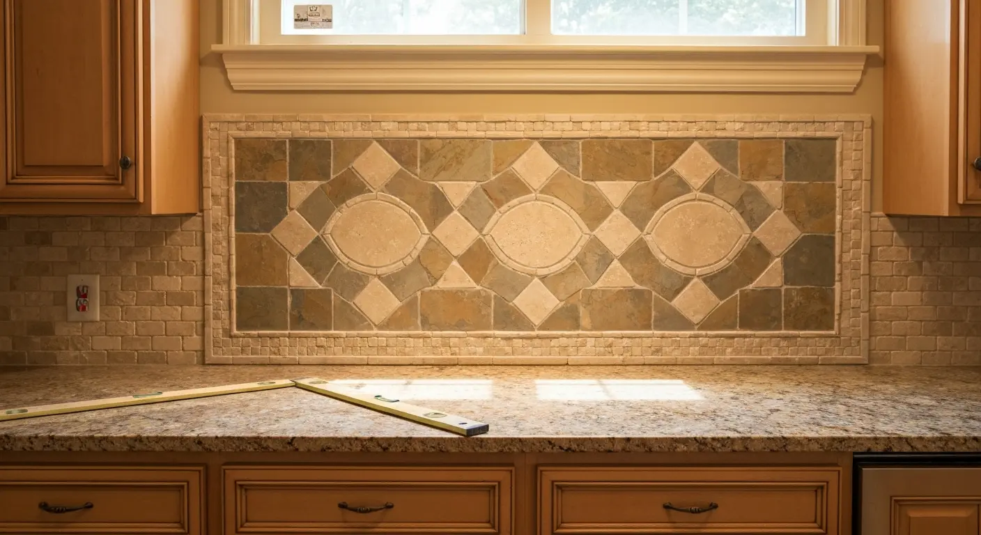 Stone mosaic kitchen backsplash
