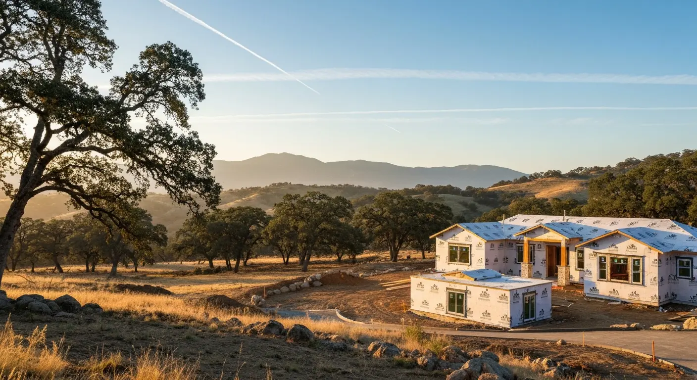 New home construction on acreage property