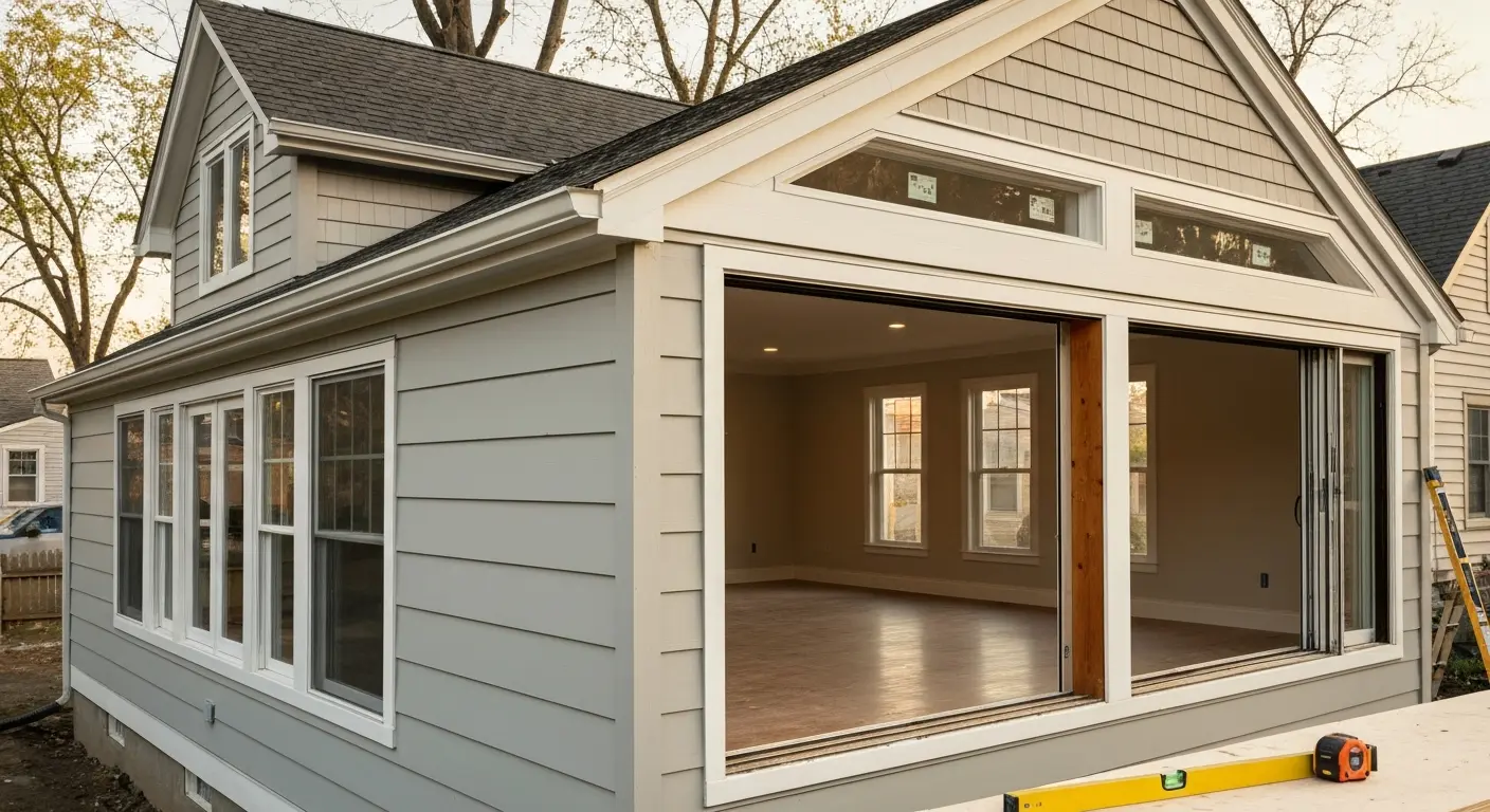 Room addition with integrated structural work