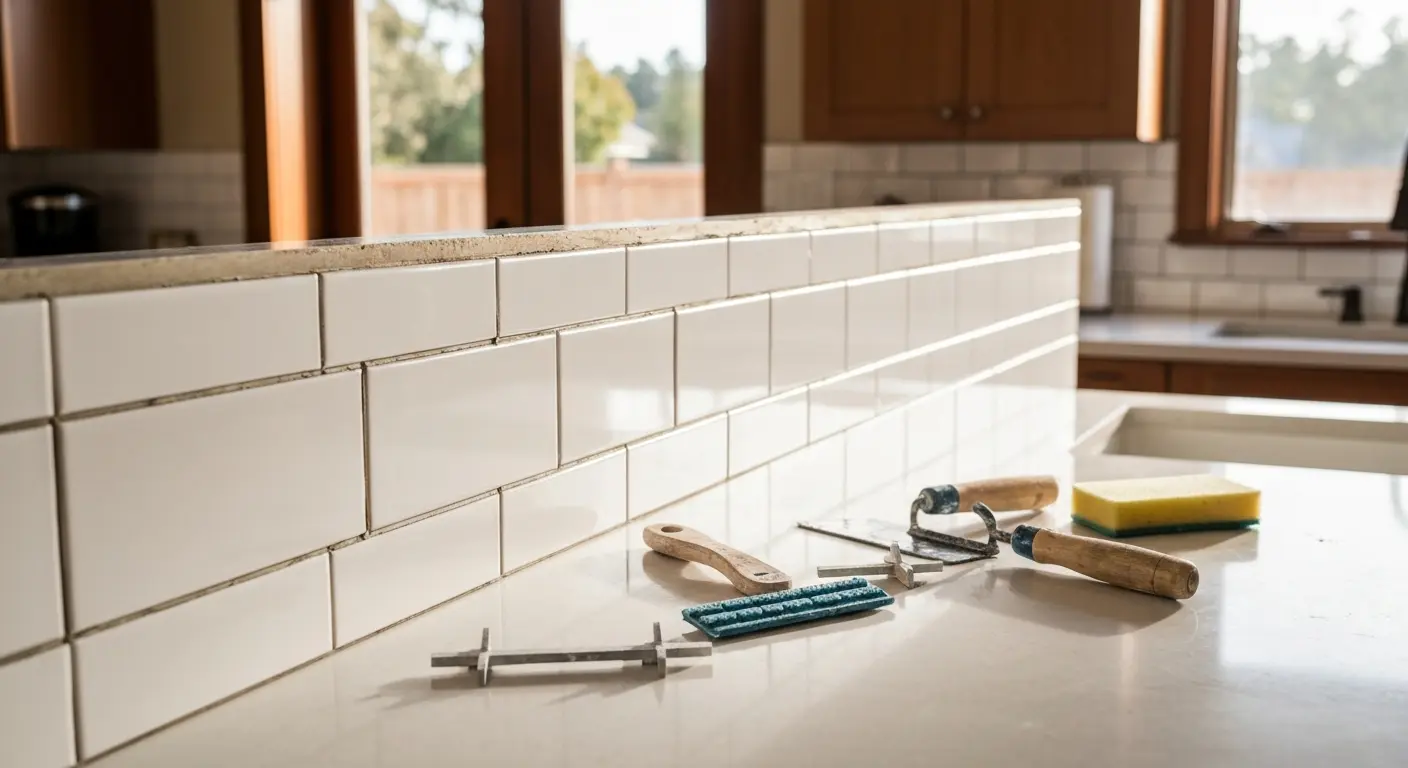 Subway tile backsplash installation
