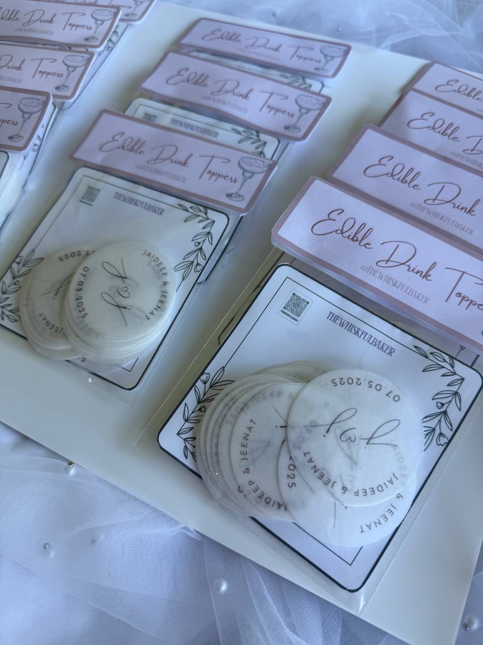 Custom edible image cupcake toppers with bee and daisy designs
