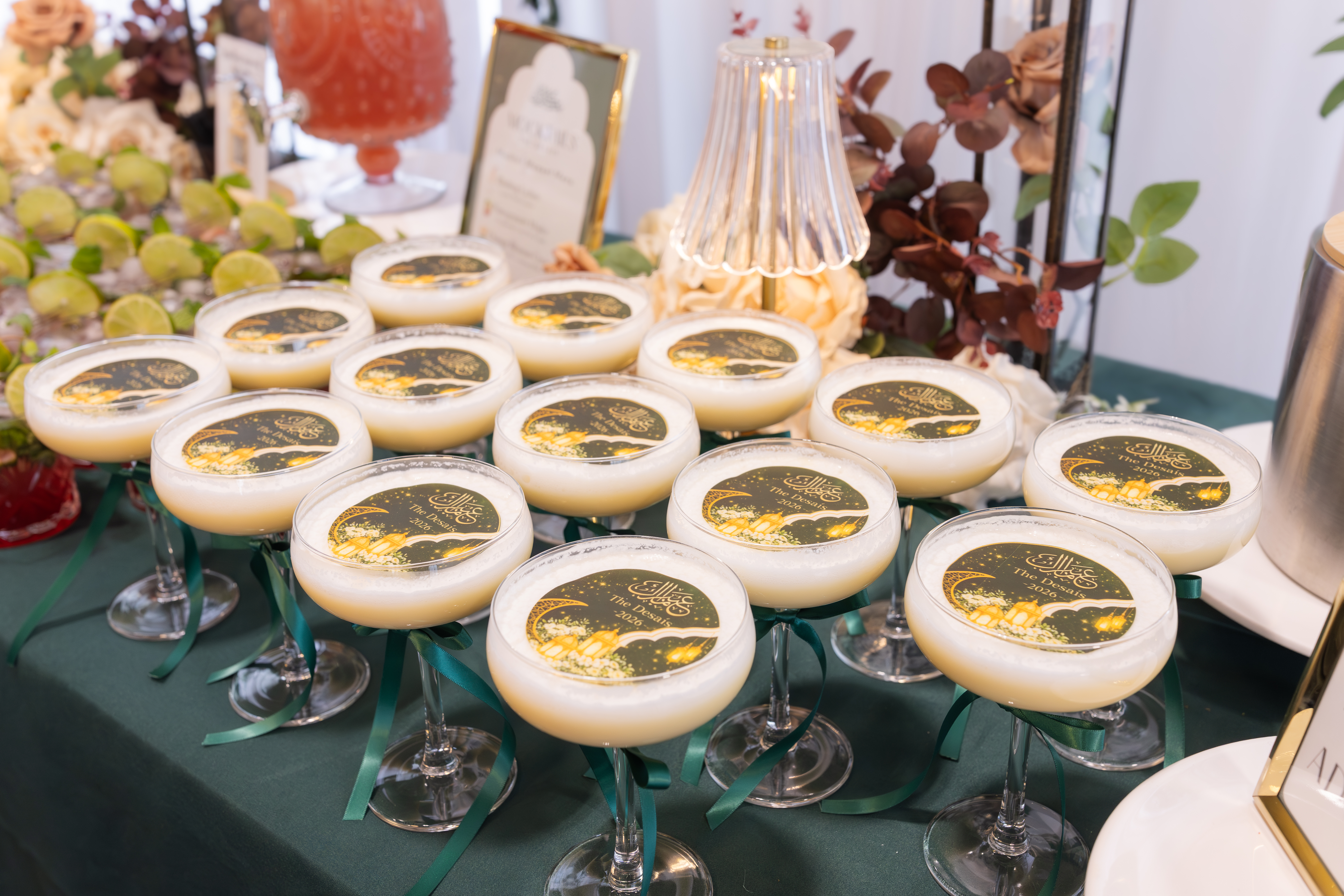 Custom edible drink toppers on glasses