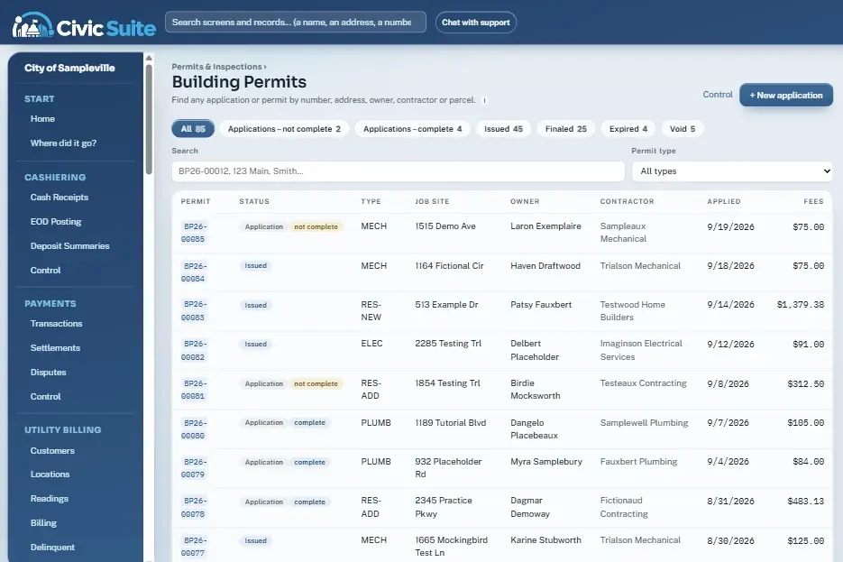 CivicSuite building permits list
