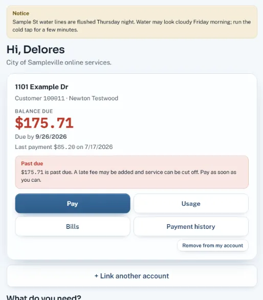 Resident portal home with balance due and Pay button