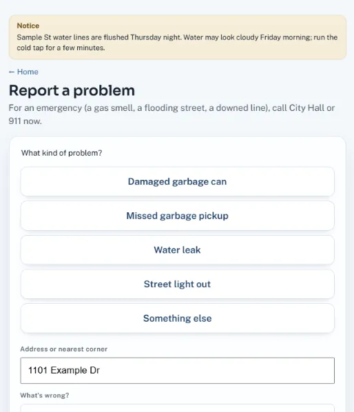 Resident portal report a problem screen
