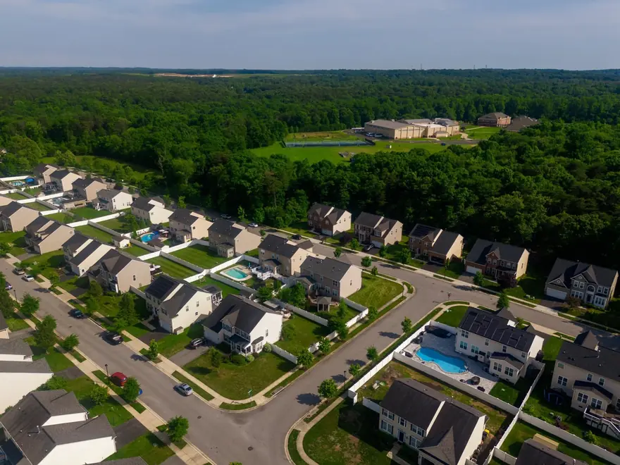 Aerial view of a new-build neighborhood