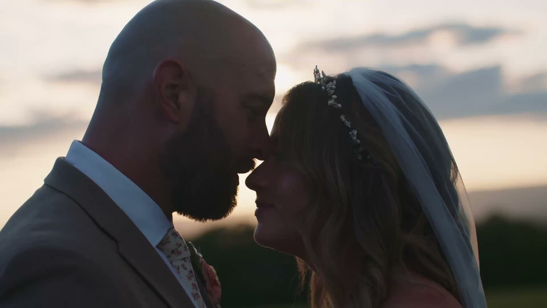 Aerial of a couple at golden hour