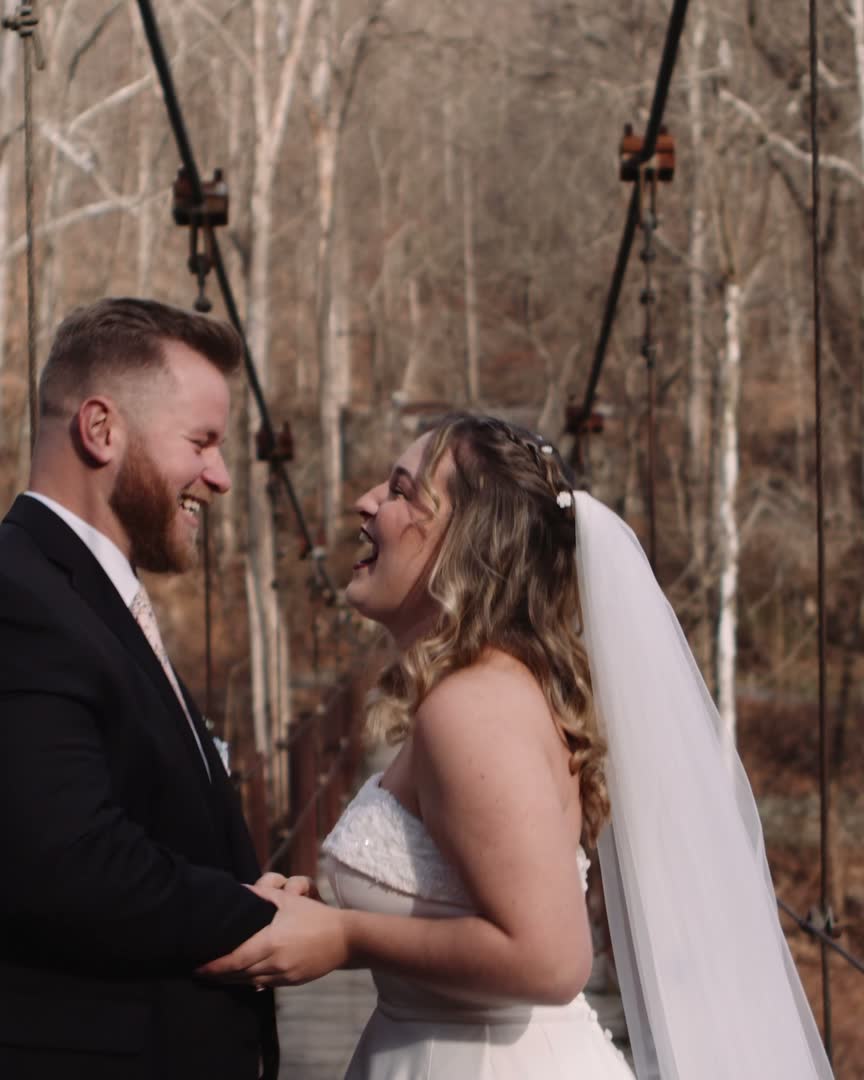 Winter wedding on a riverside bridge